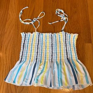White, blue, green and yellow tie strap top